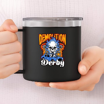 Discover Demolition Derby Skull Crash Car Racing Driver 14oz Stainless Steel Tumblers