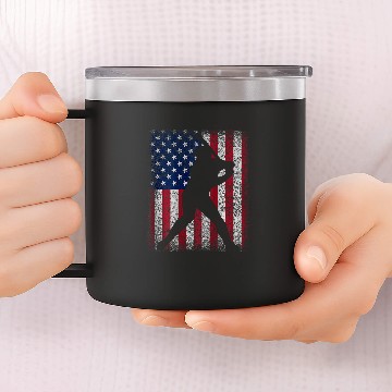 Discover American Flag Print on the Back Baseball Red White Blue Baseball Tees 14oz Stainless Steel Tumblers