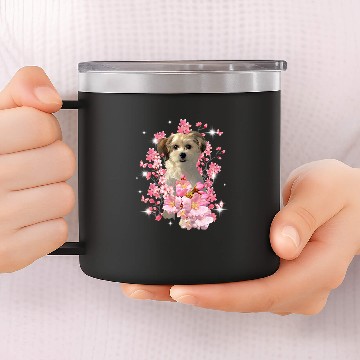 Discover Chinese Crested Powderpuff Cherry Blossom Flowers Baseball Tees 14oz Stainless Steel Tumblers
