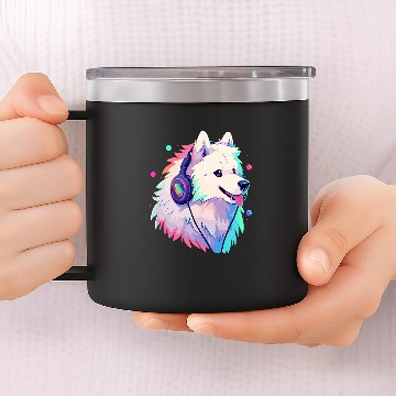 Discover Cute Samoyed DJ Electronic Music Festival 14oz Stainless Steel Tumblers