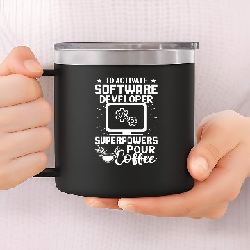 Discover Activate Software Developer Superpowers Pour Coffee Baseball Tees 14oz Stainless Steel Tumblers
