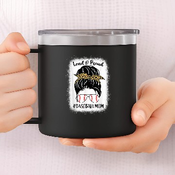 Discover Loud Proud Baseball softball Mom Messy Bun Leopard Bleached 14oz Stainless Steel Tumblers