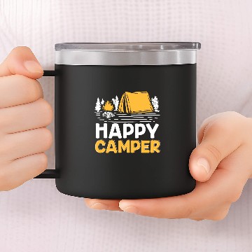 Discover Camping Tent Happy camper Baseball Tees 14oz Stainless Steel Tumblers