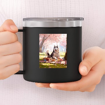 Discover Husky Cherry Blossom Funny Dog Picnic 14oz Stainless Steel Tumblers
