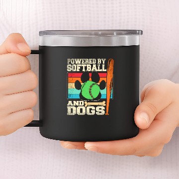 Discover Funny Powered By Dogs and Softball Player Zip 14oz Stainless Steel Tumblers
