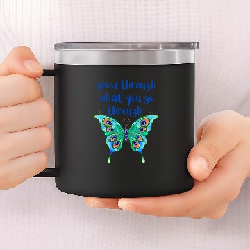 Discover Inspirational Design Grow Through Butterfly 14oz Stainless Steel Tumblers