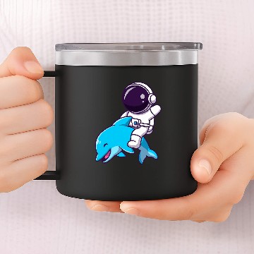 Discover Funny Astronaut on Dolphin in Space Cool Dolphin Astronaut Baseball Tees 14oz Stainless Steel Tumblers