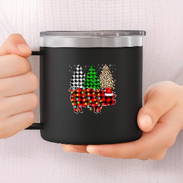 Discover Merry Christmas Leopard Plaid Tree Funny Pig Animals 14oz Stainless Steel Tumblers