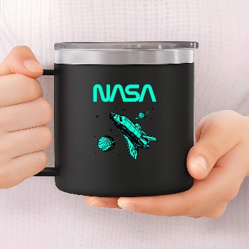 Discover Lacrosse Gift NASA Space Shuttle Saturn Planet Worm Logo 21 14oz Stainless Steel Tumblers