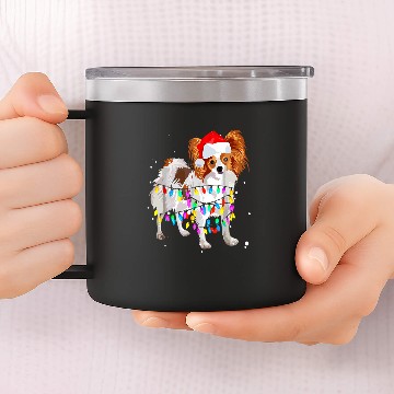 Discover cute papillon christmas light dog xmass tree Zip 14oz Stainless Steel Tumblers