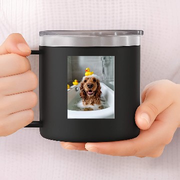 Discover Cocker Spaniel Dog Chilling in the Bath Tub 14oz Stainless Steel Tumblers