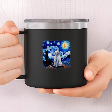 Discover Dog in starry night van gogh Maltese 14oz Stainless Steel Tumblers