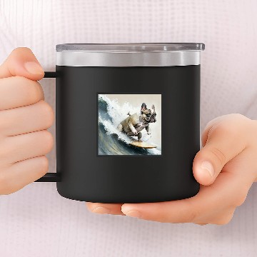 Discover French bulldog surfing 14oz Stainless Steel Tumblers
