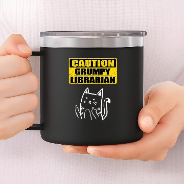 Discover Fun Working Caution Grumpy Librarian Colleague Sarcastic Cat Baseball Tees 14oz Stainless Steel Tumblers