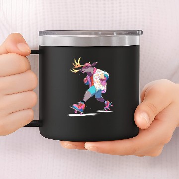 Discover Roller Skating Funny Moose Skater Roller Skates 14oz Stainless Steel Tumblers