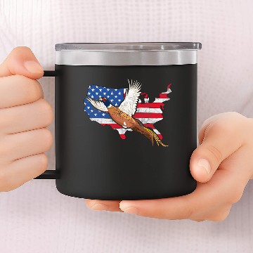Discover Pheasant Hunter American Flag Graphic Bird Hunting Vintage Baseball Tees 14oz Stainless Steel Tumblers