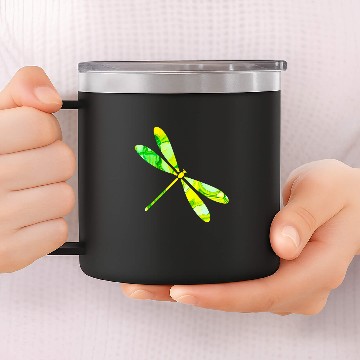 Discover Pretty Green and Yellow Dragonfly 14oz Stainless Steel Tumblers
