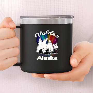 Discover Valdez Alaska Aurora Borealis Polar Bear Orca Moose 14oz Stainless Steel Tumblers