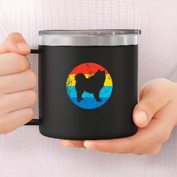 Discover Dog Samoyed Breed Silhouette Retro 1970s Circle Zip 14oz Stainless Steel Tumblers