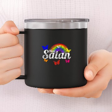 Discover Retro Distressed Kidcore Butterfly Rainbow Occult Hail Satan Baseball Tees 14oz Stainless Steel Tumblers