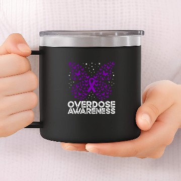 Discover Overdose Awareness Purple Ribbon Butterfly Baseball Tees 14oz Stainless Steel Tumblers