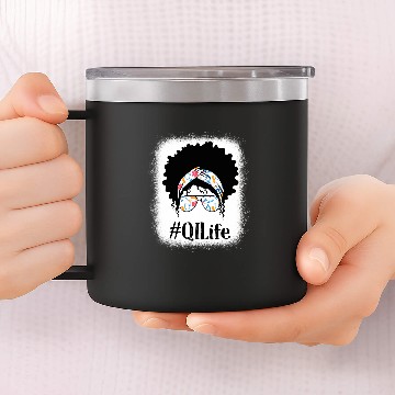 Discover QI Quality Improvement nurses Black Afro Messy Bun African 14oz Stainless Steel Tumblers