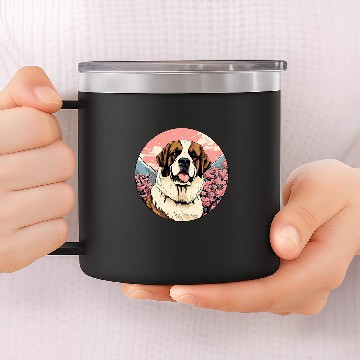 Discover Saint Bernard Cherry Blossom Funny Dog Flowers 14oz Stainless Steel Tumblers