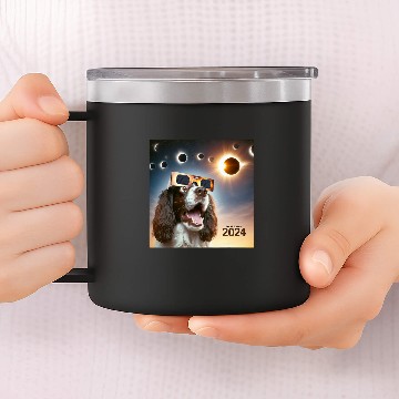 Discover Selfie English Springer Spaniel Womens Mens Solar Eclipse 14oz Stainless Steel Tumblers