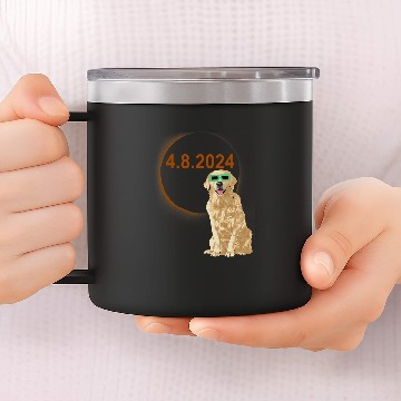 Discover Solar Eclipse Golden Retriever Wearing Solar Eclipse Glasses 14oz Stainless Steel Tumblers