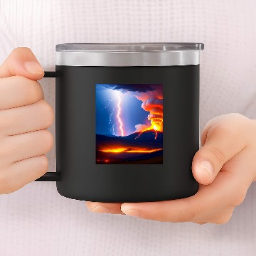 Discover Lightning Storm during an Volcanic eruption 14oz Stainless Steel Tumblers