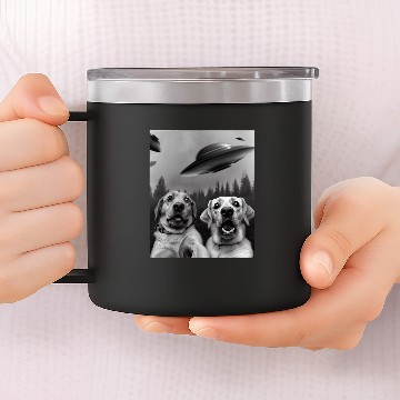 Discover Labrador Selfie Funny Two ScaredyDogs and UFOs in Forest 14oz Stainless Steel Tumblers
