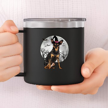 Discover Scary Miniature Pinscher Dog Witch Hat Halloween 14oz Stainless Steel Tumblers