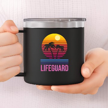 Discover Lifeguard Retro Palm Tree Swimming Beach Summer 14oz Stainless Steel Tumblers