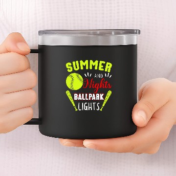 Discover Summer Nights Ballpark Lights Softball Baseball Tees 14oz Stainless Steel Tumblers