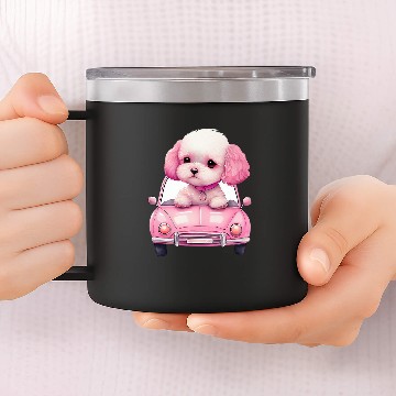 Discover Poodle in Cute Pink Car 14oz Stainless Steel Tumblers