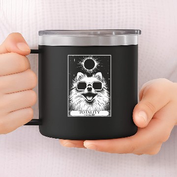 Discover Solar Eclipse 2024 Totality Tarot Card Pomeranian Dog 14oz Stainless Steel Tumblers
