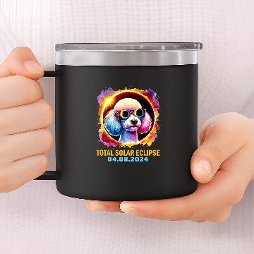 Discover Total Solar Eclipse 2024 Poodle Dog Eclipse Glasses Colorful 14oz Stainless Steel Tumblers