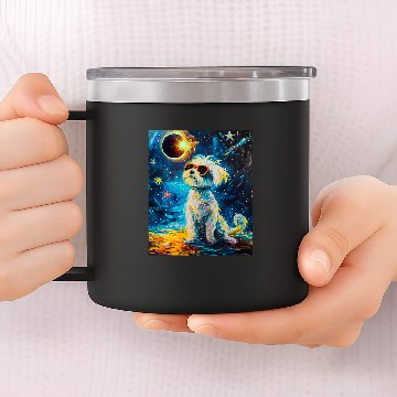 Discover Total Solar Eclipse Maltese Dog 14oz Stainless Steel Tumblers