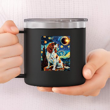 Discover Total Solar Eclipse Welsh Springer Spaniel Dog 4 14oz Stainless Steel Tumblers