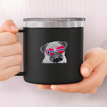 Discover Pug Dog Norway Flag Sunglasses Zip 14oz Stainless Steel Tumblers