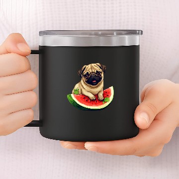 Discover Pug with Red Watermelon Summer Fruit Canine Design Baseball Tees 14oz Stainless Steel Tumblers