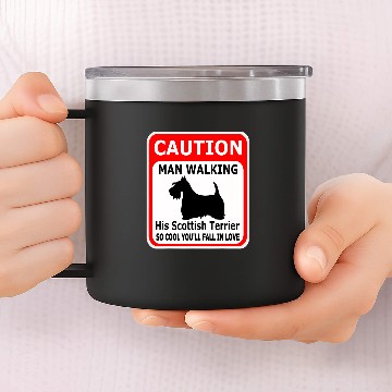 Discover Scottish Terrier Caution Man walking his... 14oz Stainless Steel Tumblers