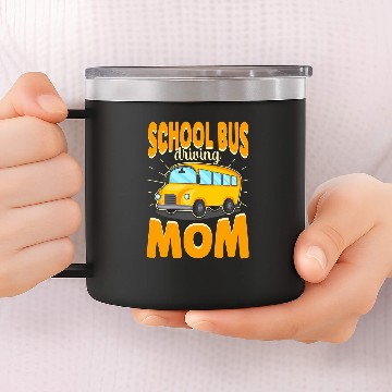 Discover Womens Yellow Shuttle School Bus Driving Mom Bus Driver 14oz Stainless Steel Tumblers