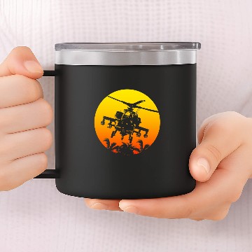 Discover Retro style Sun Military Helicopter Pilot 14oz Stainless Steel Tumblers