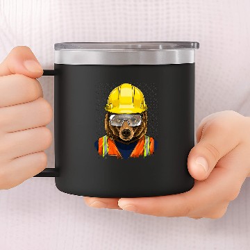 Discover Construction Worker Brown Grizzly Bear Laborer Bear Lover Zip 14oz Stainless Steel Tumblers