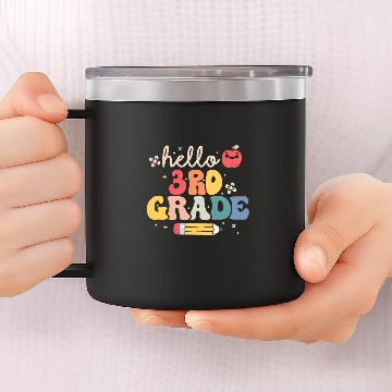 Discover Hello 3rd Third Grade Back to School Teachers Student Baseball Tees 14oz Stainless Steel Tumblers