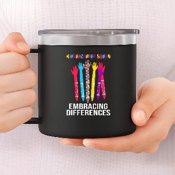 Discover Kindergarten Squad Embracing Differences Autism SPED Teacher 14oz Stainless Steel Tumblers