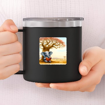 Discover Elephant Reading Wildlife Conservation Book Baobab Tree Baseball Tees 14oz Stainless Steel Tumblers