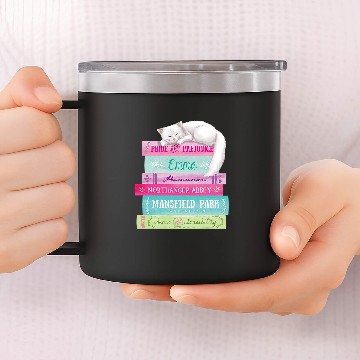 Discover Jane Austen Book Stack Funny Literary Literature Baseball Tees 14oz Stainless Steel Tumblers