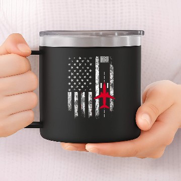 Discover US Flag Airport Runway Airplane Pilot Baseball Tees 14oz Stainless Steel Tumblers
